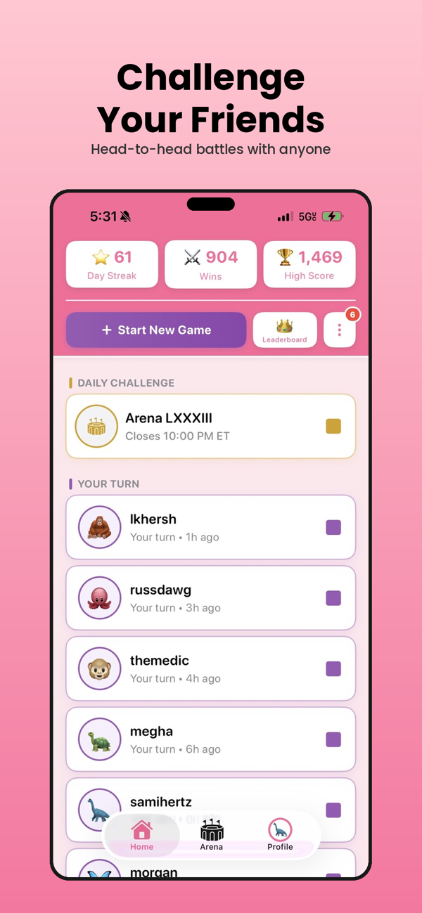 Head-to-head word game — challenge your friends on the same board