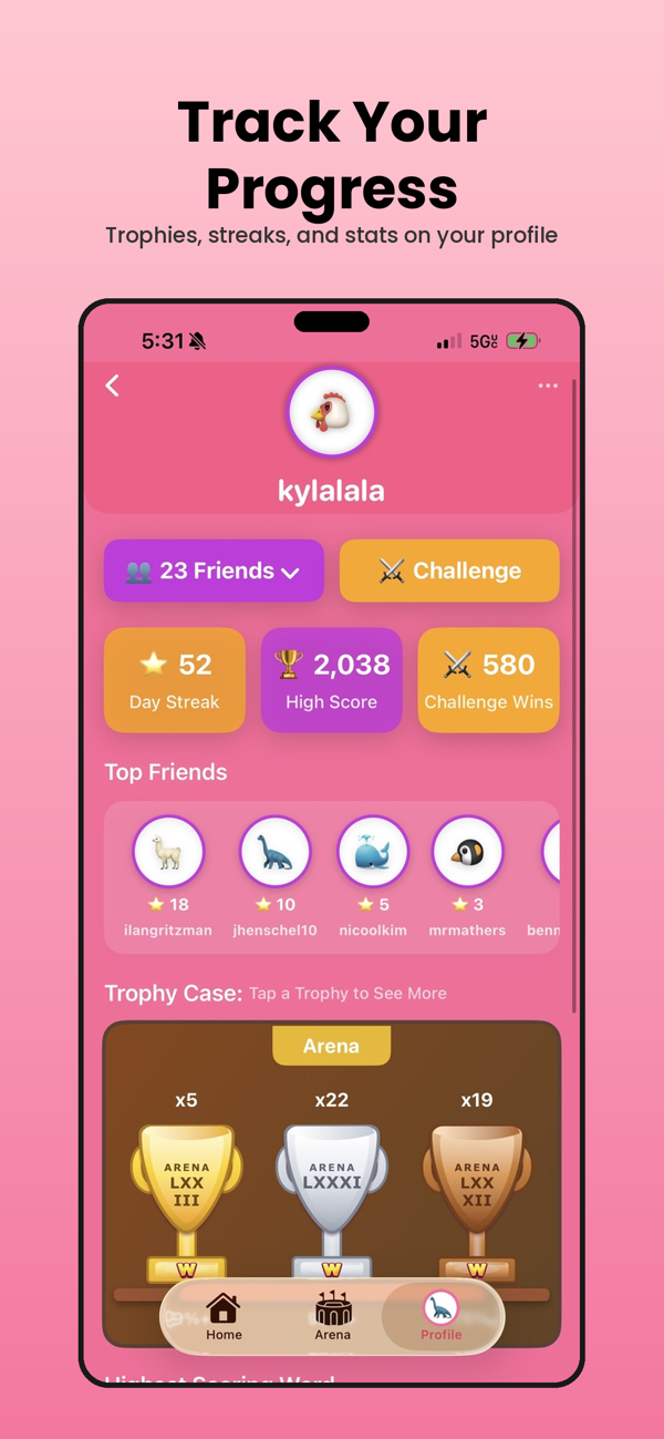 Track your progress — trophies, streaks, and stats in the Wordable app